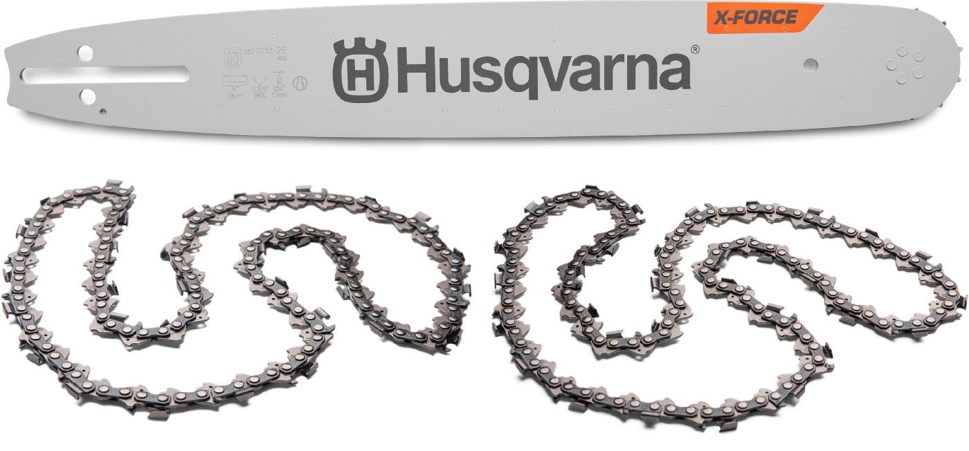 Husqvarna_KIT_SP33G_20210408_5841b2cb-00c2-4799-a095-1838de3589eb.jpg Husqvarna Ketten und Schienen KIT H25 - 2 x Kette CM und 1 x X-Force Schiene – Bild 1